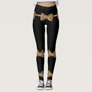 Posh Girls - Black & Gold Bow Stropdas Leggings