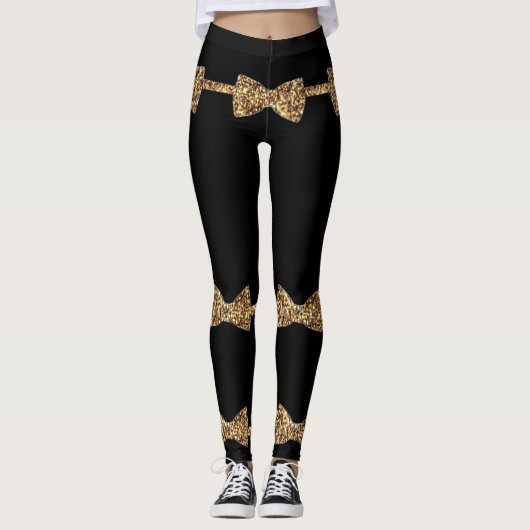 Posh Girls - Black & Gold Bow Stropdas Leggings (Voorkant)