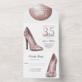 Posh Glitzy Roos Goud 35ste Verjaardagsfeest All In One Uitnodiging (Binnen)