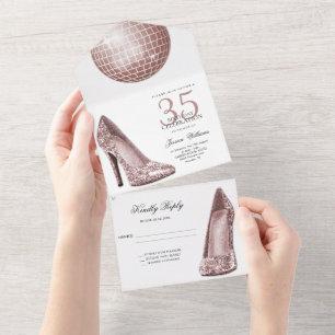 Posh Glitzy Roos Goud 35ste Verjaardagsfeest All In One Uitnodiging