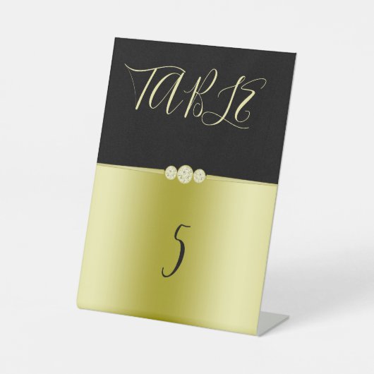 Posh Gold & Black Elegant Diamonds Verjaardag Reclamebord Met Voetstuk (Voorkant)