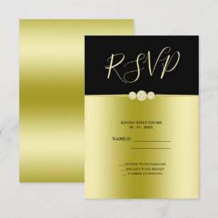 Posh Gold & Black Elegant Diamonds Verjaardag RSVP Kaartje
