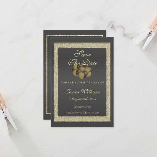 Posh Gold Black, Glitter & Balloons sparen de datu (Voorkant / Achterkant in situ)