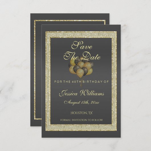 Posh Gold Black, Glitter & Balloons sparen de datu (Voorkant / Achterkant)