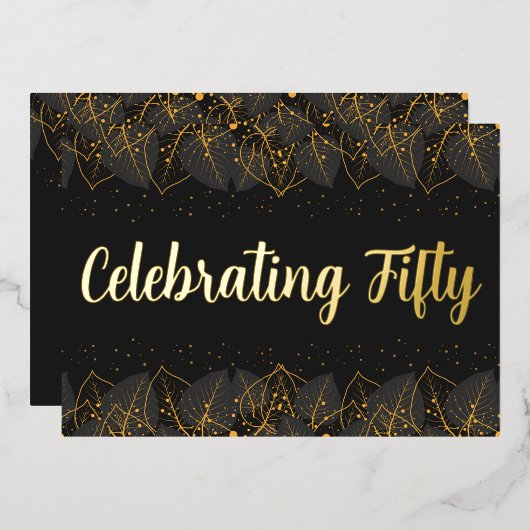 Posh Gold Leaf Birthday Folie Uitnodiging (Voorkant / Achterkant)