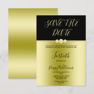 Posh Goud & Zwart Elegante Diamanten 40e Verjaarda Save The Date