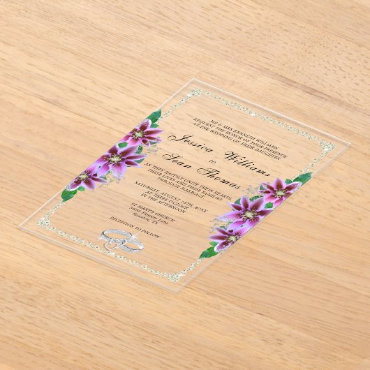Posh ingelijst, diamanten ringen en Clematis bruil Acryl Uitnodigingen (Laagn)