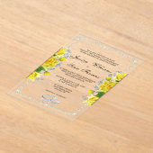 Posh ingelijst, diamanten ringen en gele rozen bru acryl uitnodigingen (Laagn)