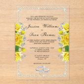 Posh ingelijst, diamanten ringen en gele rozen bru acryl uitnodigingen (Voorkant)