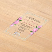 Posh ingelijst diamanten ringen & roze rozen bruil acryl uitnodigingen (Laagn)