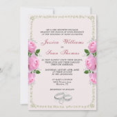 Posh ingelijst diamanten ringen & roze rozen bruil kaart (Voorkant)