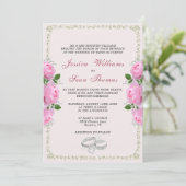 Posh ingelijst diamanten ringen & roze rozen bruil kaart (Staand voorkant)