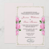 Posh ingelijst diamanten ringen & roze rozen bruil kaart (Voorkant / Achterkant)