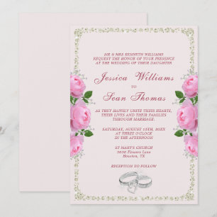 Posh ingelijst diamanten ringen & roze rozen bruil kaart