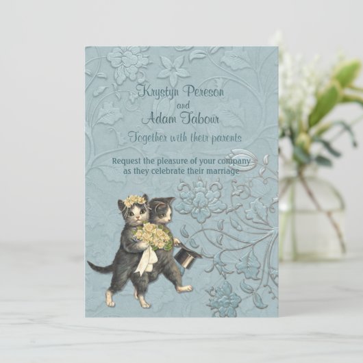 Posh Katten Aqua Blauw Bruiloft ver 2 Uitnodiging (Staand voorkant)