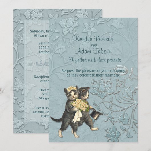 Posh Katten Aqua Blauw Bruiloft ver 2 Uitnodiging (Voorkant / Achterkant)