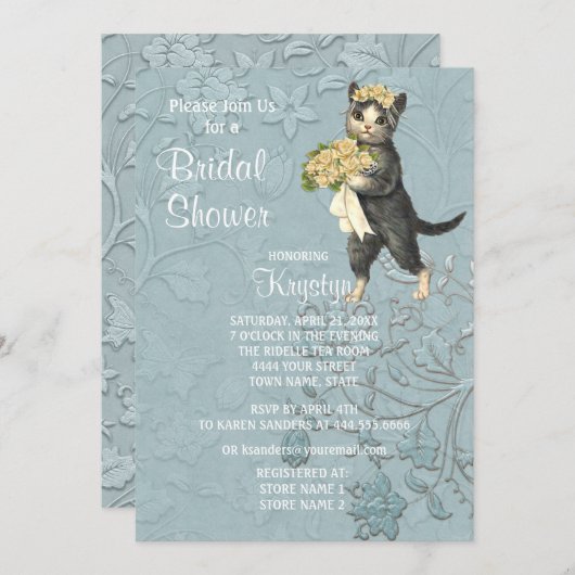 Posh Katten Blauw Bruids Douche Uitnodiging (Voorkant / Achterkant)