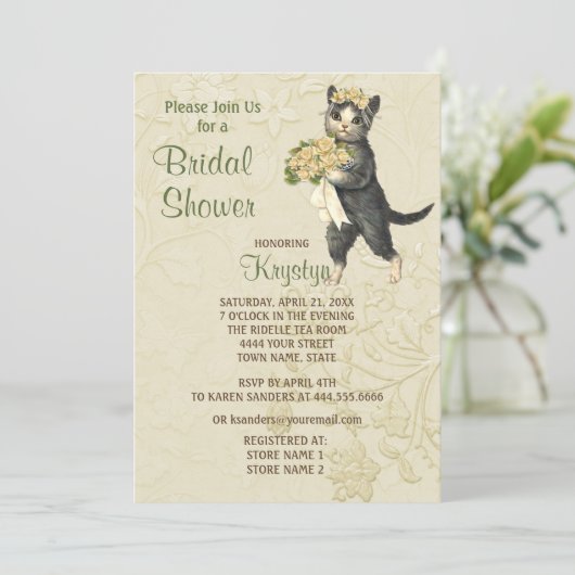 Posh Katten Bruids Douche Uitnodiging (Staand voorkant)