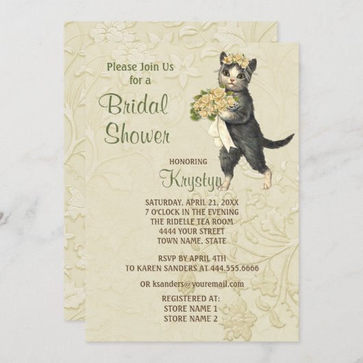 Posh Katten Bruids Douche Uitnodiging (Voorkant / Achterkant)