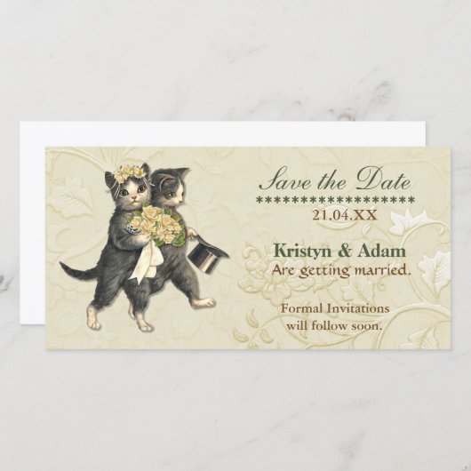 Posh Katten Bruiloft Bewaar de Datum Save The Date (Voorkant / Achterkant)