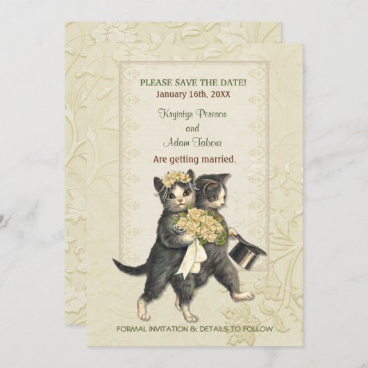 Posh Katten Bruiloft Bewaar de Datum Save The Date (Voorkant / Achterkant)