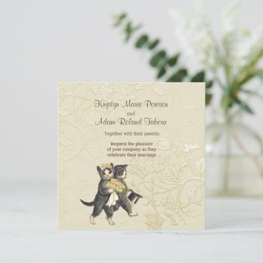Posh Katten Ivoor Bruiloft Uitnodiging (Staand voorkant)