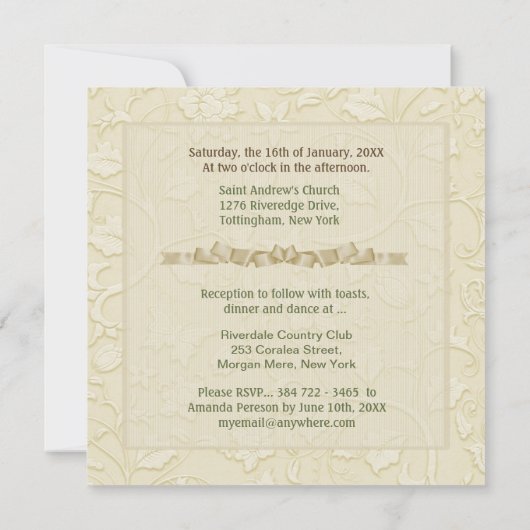 Posh Katten Ivoor Bruiloft Uitnodiging (Achterkant)