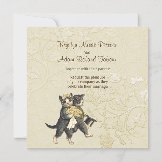 Posh Katten Ivoor Bruiloft Uitnodiging (Voorkant)