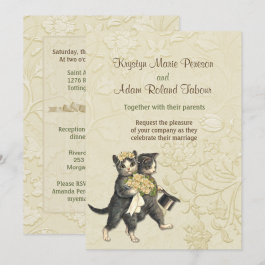 Posh Katten Ivoor Bruiloft Uitnodiging (Voorkant / Achterkant)