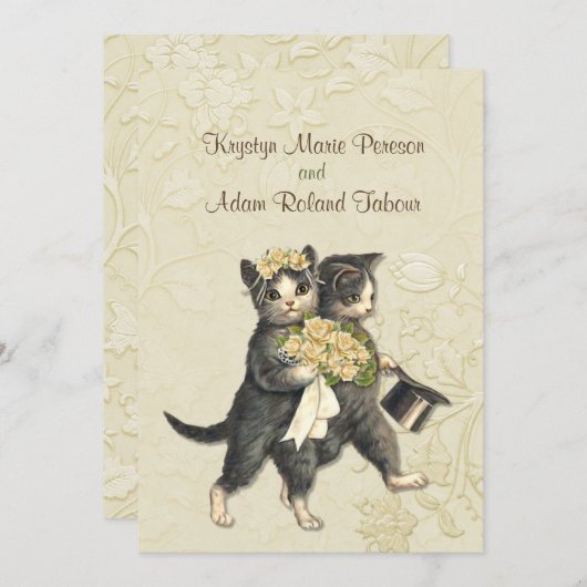 Posh Katten Ivoor Bruiloft Uitnodiging 2 (Voorkant / Achterkant)