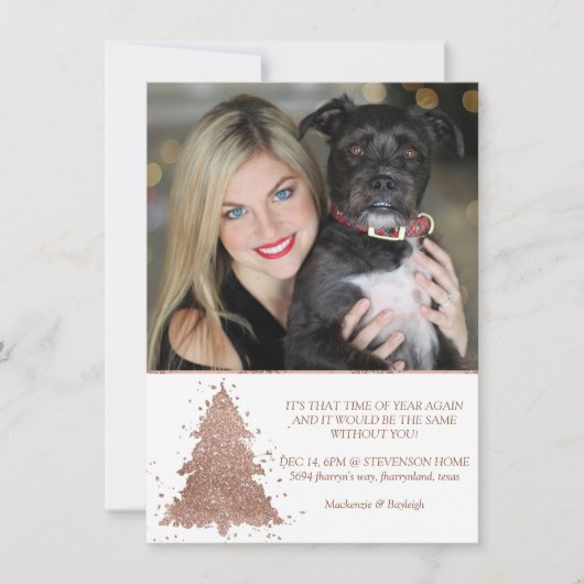 Posh Kerstboom | Glam Roos Gold Foto Feestdagenkaart (Voorkant)