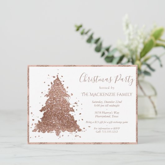 Posh Kerstboom | Glam Roos Gold Party Feestdagenkaart (Staand voorkant)