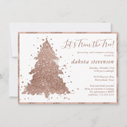 Posh Kerstmis | Glam Roos Gold Tree Trim Party Feestdagenkaart (Voorkant)