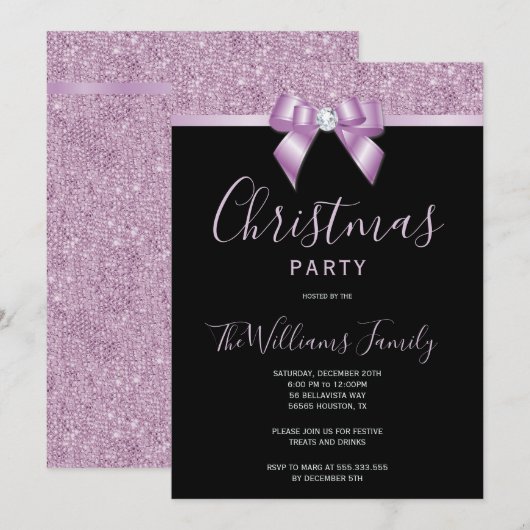 Posh Lila Jewel Bow kerstfeest Kaart (Voorkant / Achterkant)