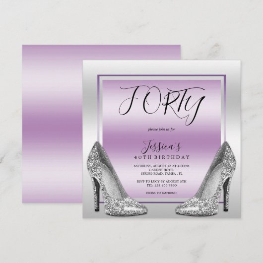 Posh Lila & Zilveren Stiletto's 40e verjaardag Kaart (Voorkant / Achterkant)