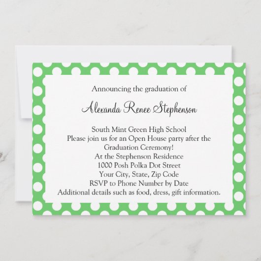 Posh Mint Green Polka Dot Afstuderen Kaart (Achterkant)