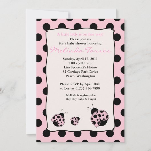 Posh Mod Ladybug 5x7 Roze Baby shower Uitnodiging (Voorkant)