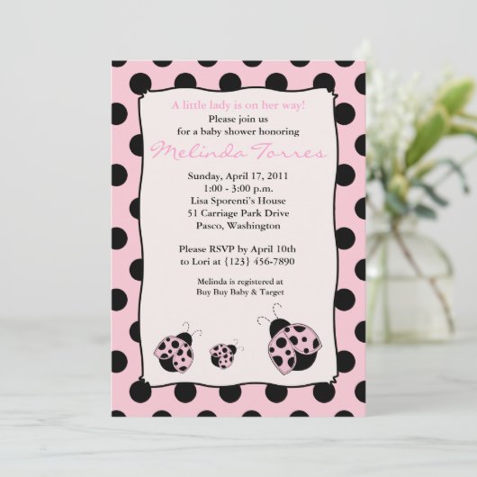 Posh Mod Ladybug 5x7 Roze Baby shower Uitnodiging (Staand voorkant)