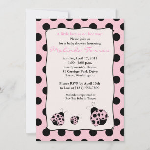 Posh Mod Ladybug 5x7 Roze Baby shower Uitnodiging