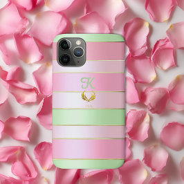 Posh Monogrammed Pastel Pink and Green  Case-Mate iPhone Case