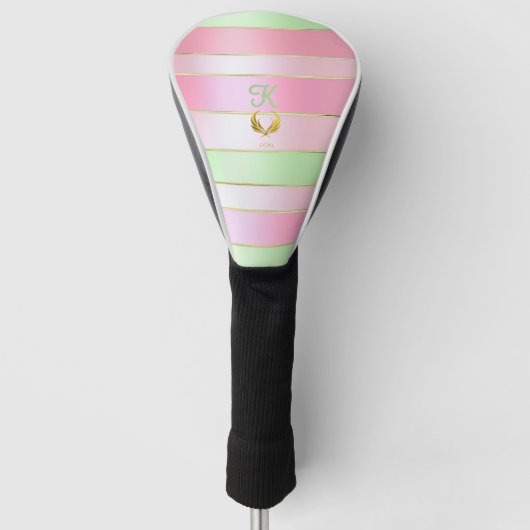 Posh Monogrammed Pastel Pink and Green  Golfheadcover (Voorkant)