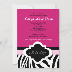 Posh "Oh Baby" Zebra Stripe 5x7 Baby shower Uitnod Kaart