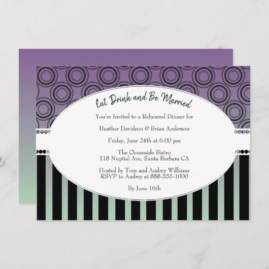 Posh Paars en Green Rehearsal Dinner Invite Kaart (Voorkant / Achterkant)