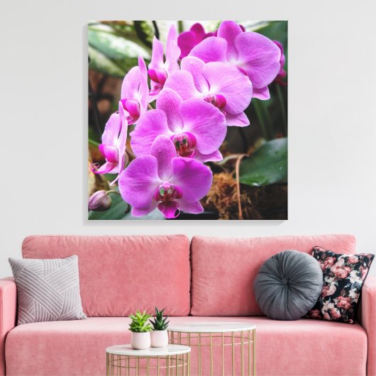 Posh Paars Orchids Stretted Canvas Print (Insitu (Woonkamer))