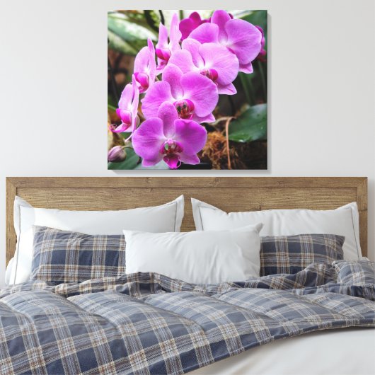 Posh Paars Orchids Stretted Canvas Print (Insitu (Slaapkamer))