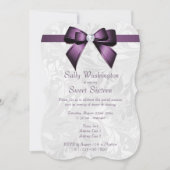 Posh Paarse Diamond Bow & Damask Sweet 16 Kaart (Voorkant)