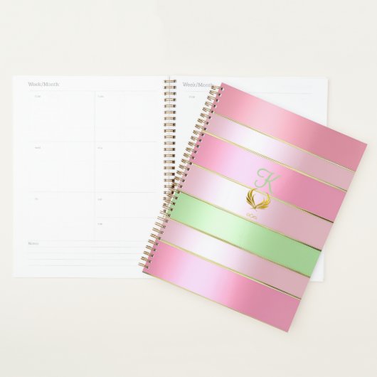Posh Pastel Pink and Green Striped Planner (Display)