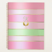 Posh Pastel Pink and Green Striped Planner (Voorkant)