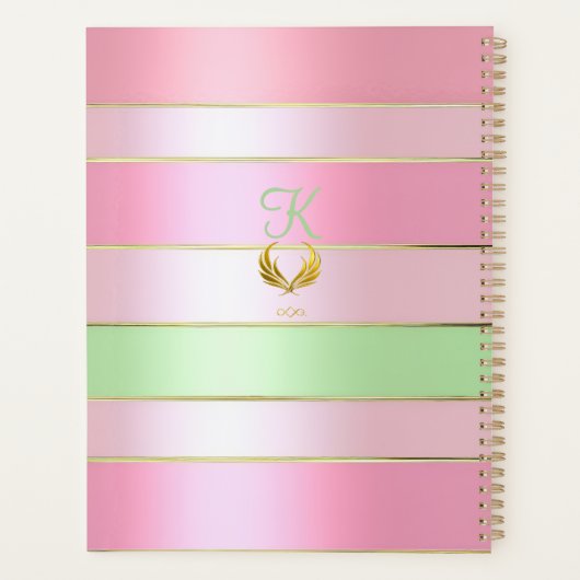 Posh Pastel Pink and Green Striped Planner (Achterkant)