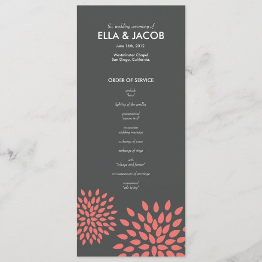 Posh Petals | koraal | Ceremony-programma Programmakaart (Voorkant)